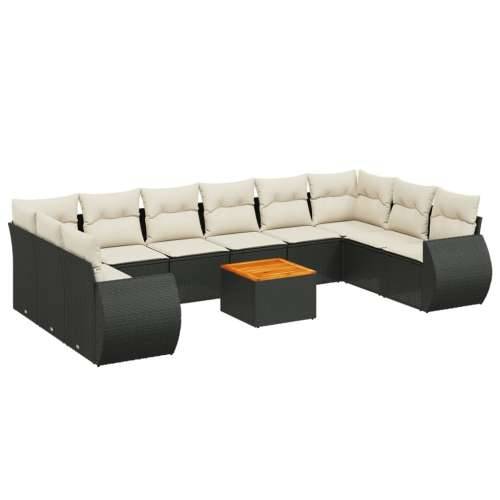 Vrtna garnitura - 11-dijelni set vrtnih sofa od poliratana s jastucima crni - Crna i krem 2x corner + table + 6x middle 1 Cijena