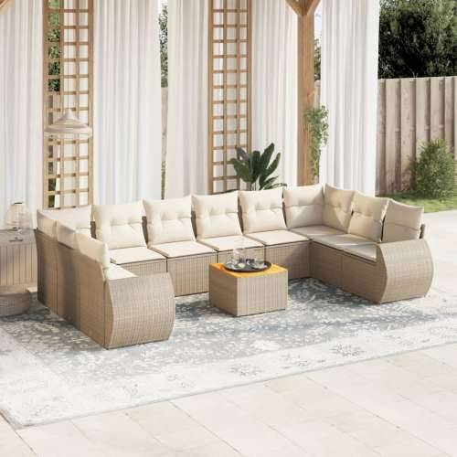 Vrtna garnitura - 11-dijelni set vrtnih sofa od poliratana s jastucima bež - Bež 2x corner + table + 6x middle 1 Cijena