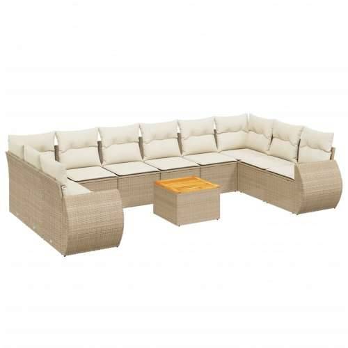 Vrtna garnitura - 11-dijelni set vrtnih sofa od poliratana s jastucima bež - Bež 2x corner + table + 6x middle 1 Cijena
