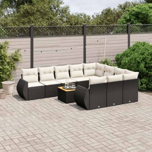 Vrtna garnitura - 11-dijelni set vrtnih sofa od poliratana s jastucima crni - Crna i krem stol + 6x srednja + 2x kutna 1 Cijena