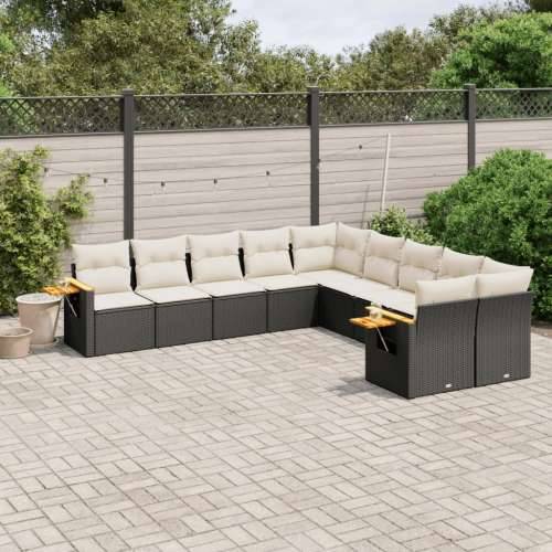 Vrtna garnitura - 10-dijelni set vrtnih sofa s jastucima crni od poliratana - Crna i krem Bez stola 1 Cijena
