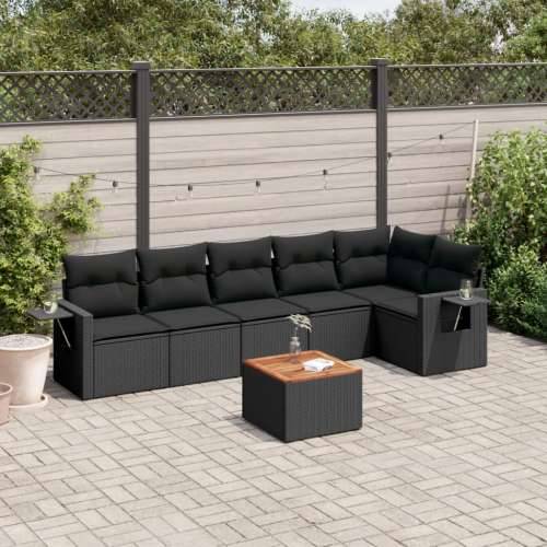 Vrtna garnitura - 7-dijelni set vrtnih sofa od poliratana s jastucima crni - Crna kutna + 3x srednja + stol 1 Cijena