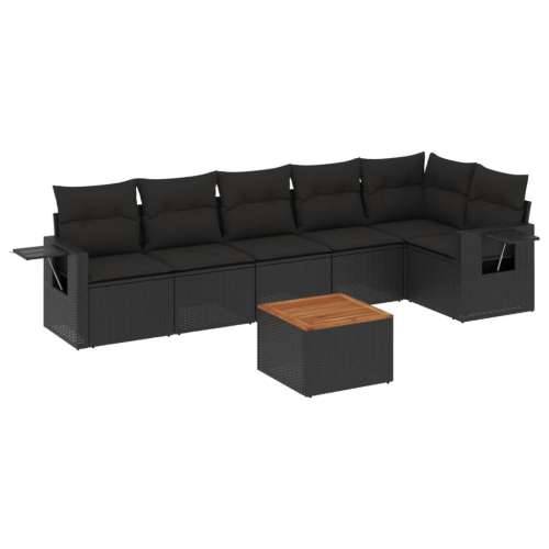 Vrtna garnitura - 7-dijelni set vrtnih sofa od poliratana s jastucima crni - Crna kutna + 3x srednja + stol 1 Cijena