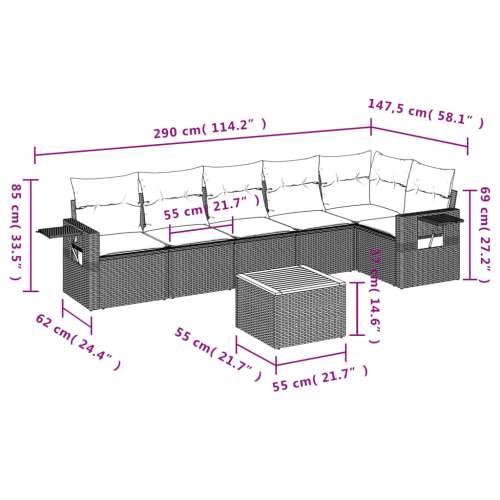 Vrtna garnitura - 7-dijelni set vrtnih sofa od poliratana s jastucima crni - Crna kutna + 3x srednja + stol 1 Cijena