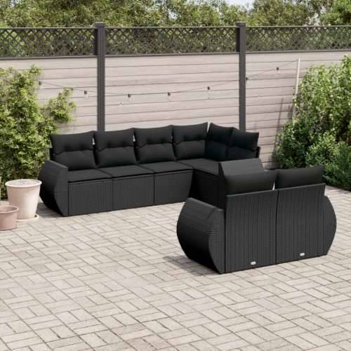 Vrtna garnitura - 7-dijelni set vrtnih sofa od poliratana s jastucima crni - Crna 1 Cijena