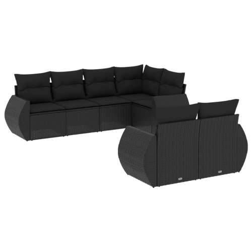 Vrtna garnitura - 7-dijelni set vrtnih sofa od poliratana s jastucima crni - Crna 1 Cijena
