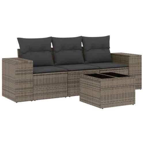 Vrtna garnitura - 4-dijelni set vrtnih sofa od poliratana s jastucima sivi - Siva Sa stolom 1 Cijena