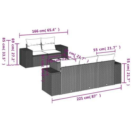 Vrtna garnitura - 6-dijelni set vrtnih sofa s jastucima crni od poliratana - Crna 1 Cijena