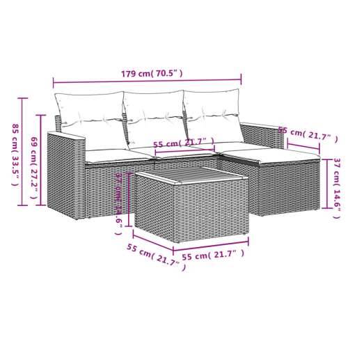 5-dijelni vrtni set sofa s jastucima bež od poliratana - bež i siva Sa stolom 1 Cijena