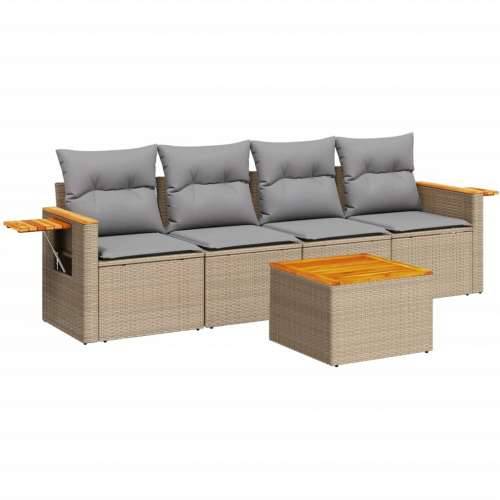 5-dijelni vrtni set sofa s jastucima bež od poliratana - bež i siva Sa stolom 1 Cijena