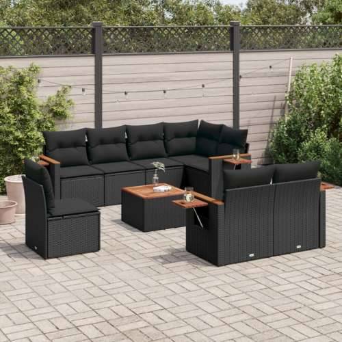 Vrtna garnitura - 9-dijelni set vrtnih sofa s jastucima crni od poliratana - Crna Sa stolom 1 Cijena
