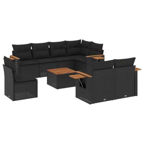 Vrtna garnitura - 9-dijelni set vrtnih sofa s jastucima crni od poliratana - Crna Sa stolom 1 Cijena