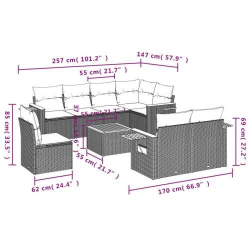 Vrtna garnitura - 9-dijelni set vrtnih sofa s jastucima crni od poliratana - Crna Sa stolom 1 Cijena