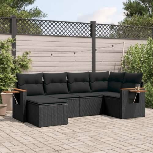 Vrtna garnitura - 6-dijelni set vrtnih sofa s jastucima crni od poliratana - Crna Bez stola 1 Cijena