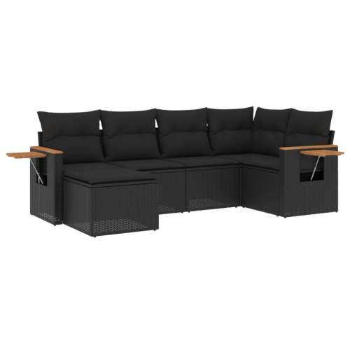 Vrtna garnitura - 6-dijelni set vrtnih sofa s jastucima crni od poliratana - Crna Bez stola 1 Cijena