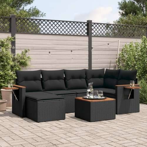 Vrtna garnitura - 7-dijelni set vrtnih sofa od poliratana s jastucima crni - Crna Sa stolom 1 Cijena