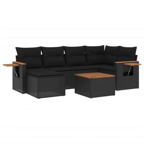 Vrtna garnitura - 7-dijelni set vrtnih sofa od poliratana s jastucima crni - Crna Sa stolom 1 Cijena