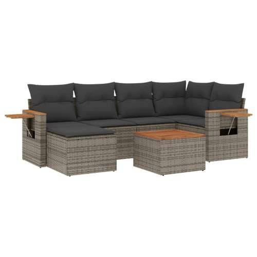 Vrtna garnitura - 7-dijelni set vrtnih sofa sivi od poliratana - Siva Sa stolom 1 Cijena