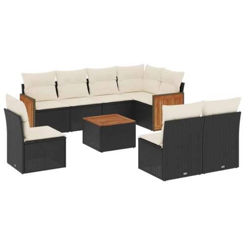 Vrtna garnitura - 9-dijelni set vrtnih sofa s jastucima crni od poliratana - Crna i krem Sa stolom 1 Cijena