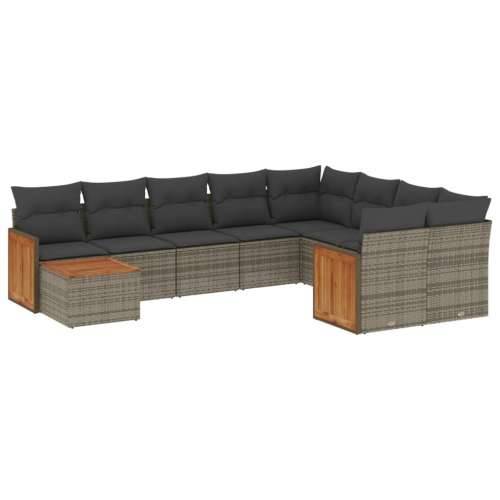Vrtna garnitura - 10-dijelni set vrtnih sofa od poliratana s jastucima sivi - Siva 1 Cijena