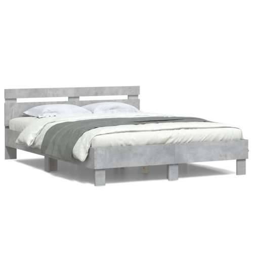 Okvir za krevet s uzglavljem i LED siva boja betona 140x190 cm - Beton siva 140 x 190 cm Cijena