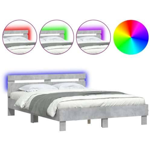 Okvir za krevet s uzglavljem i LED siva boja betona 140x190 cm - Beton siva 140 x 190 cm Cijena