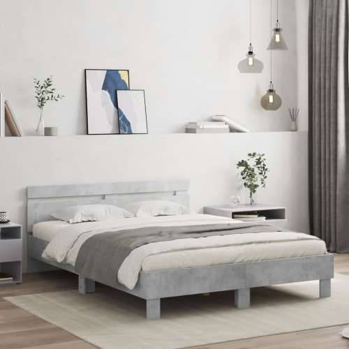 Okvir za krevet s uzglavljem i LED siva boja betona 140x190 cm - Beton siva 140 x 190 cm Cijena