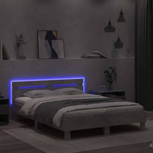 Okvir za krevet s uzglavljem i LED siva boja betona 140x190 cm - Beton siva 140 x 190 cm Cijena