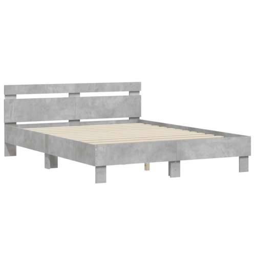 Okvir za krevet s uzglavljem i LED siva boja betona 140x190 cm - Beton siva 140 x 190 cm Cijena
