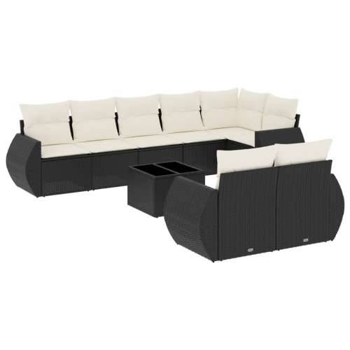 Vrtna garnitura - 9-dijelni set vrtnih sofa s jastucima crni od poliratana - Crna i krem 1 Sa stolom Cijena