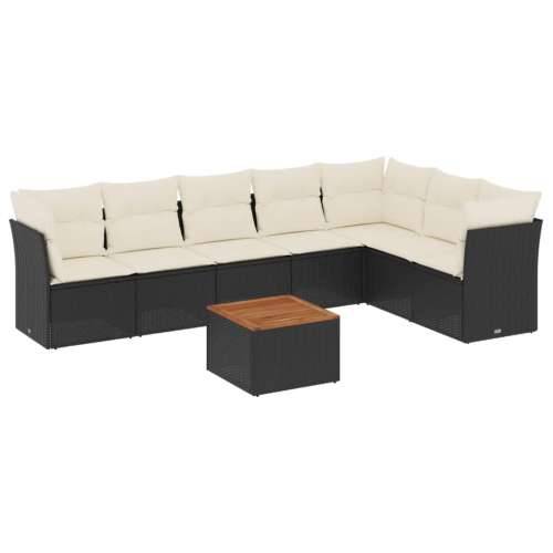 Vrtna garnitura - 8-dijelni set vrtnih sofa od poliratana s jastucima crni - Crna i krem 8 Cijena