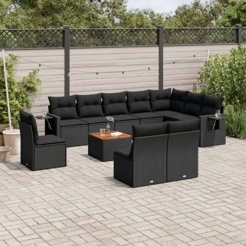 Vrtna garnitura - 11-dijelni set vrtnih sofa od poliratana s jastucima crni - Crna 1 Cijena