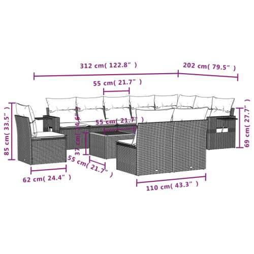 Vrtna garnitura - 11-dijelni set vrtnih sofa od poliratana s jastucima crni - Crna 1 Cijena