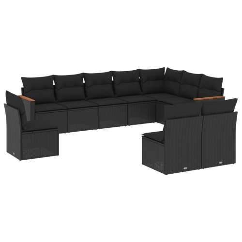 Vrtna garnitura - 10-dijelni set vrtnih sofa s jastucima crni od poliratana - Crna Bez stola 1 Cijena
