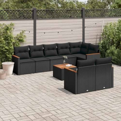 Vrtna garnitura - 9-dijelni set vrtnih sofa s jastucima crni od poliratana - Crna Sa stolom 1 Cijena