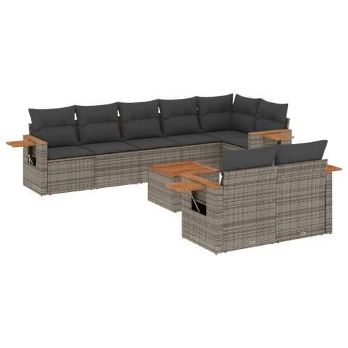 Vrtna garnitura - 9-dijelni set vrtnih sofa od poliratana s jastucima sivi - Siva Sa stolom 1 Cijena