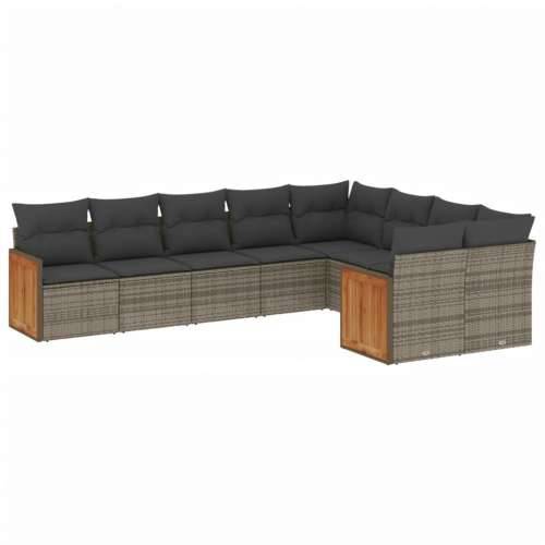 Vrtna garnitura - 9-dijelni set vrtnih sofa od poliratana s jastucima sivi - Siva Bez stola 1 Cijena