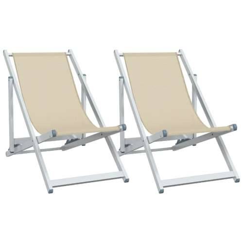Sklopive stolice za plažu 2 kom krem od aluminija i tekstilena - Krema 2 Cijena