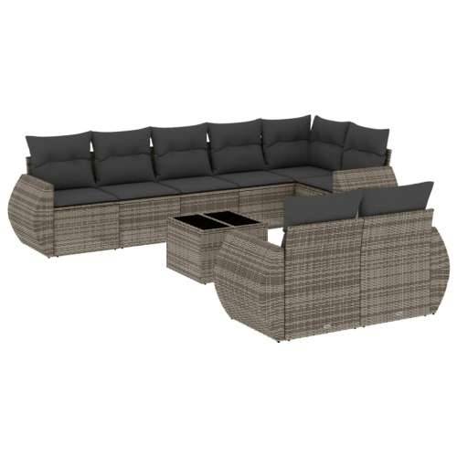 Vrtna garnitura - 9-dijelni set vrtnih sofa od poliratana s jastucima sivi - Siva 1 Sa stolom Cijena
