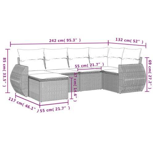 Vrtna garnitura - 6-dijelni set vrtnih sofa s jastucima crni od poliratana - Crna i krem 1 Bez stola Cijena