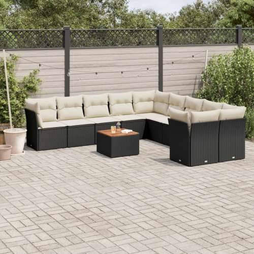 Vrtna garnitura - 11-dijelni set vrtnih sofa od poliratana s jastucima crni - Crna i krem stol + 6x srednja + 4x kutna 1 Cijena