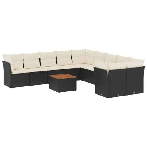 Vrtna garnitura - 11-dijelni set vrtnih sofa od poliratana s jastucima crni - Crna i krem stol + 6x srednja + 4x kutna 1 Cijena