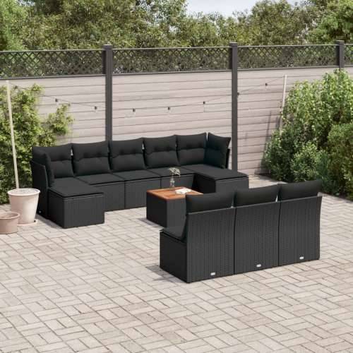 Vrtna garnitura - 11-dijelni set vrtnih sofa od poliratana s jastucima crni - Crna 11 Cijena