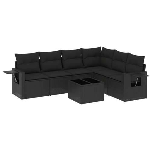 Vrtna garnitura - 7-dijelni set vrtnih sofa od poliratana s jastucima crni - Crna Sa stolom 1 Cijena