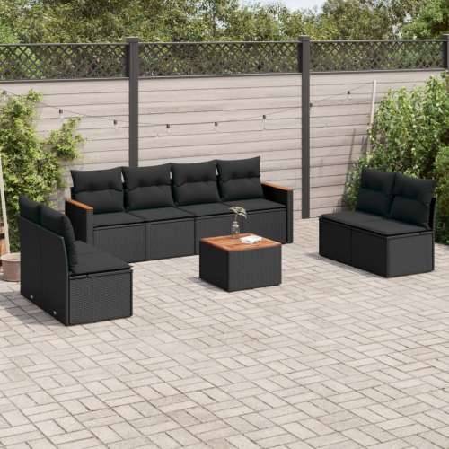 Vrtna garnitura - 9-dijelni set vrtnih sofa s jastucima crni od poliratana - Crna Sa stolom 1 Cijena