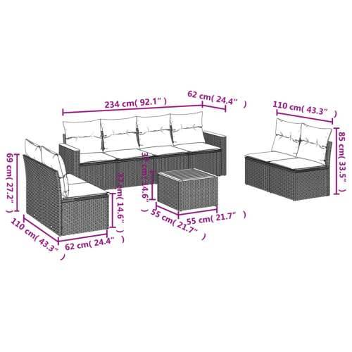 Vrtna garnitura - 9-dijelni set vrtnih sofa s jastucima crni od poliratana - Crna Sa stolom 1 Cijena
