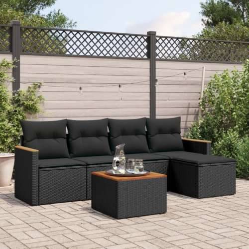 Vrtna garnitura - 6-dijelni set vrtnih sofa s jastucima crni od poliratana - Crna Sa stolom 1 Cijena