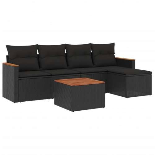 Vrtna garnitura - 6-dijelni set vrtnih sofa s jastucima crni od poliratana - Crna Sa stolom 1 Cijena