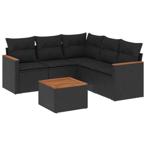 Vrtna garnitura - 6-dijelni set vrtnih sofa s jastucima crni od poliratana - Crna Sa stolom 1 Cijena