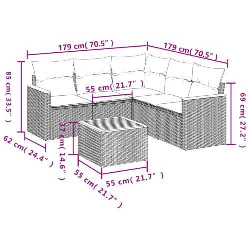 Vrtna garnitura - 6-dijelni set vrtnih sofa s jastucima crni od poliratana - Crna Sa stolom 1 Cijena